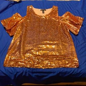 Gold sequin short sleeve off shoulder blouse